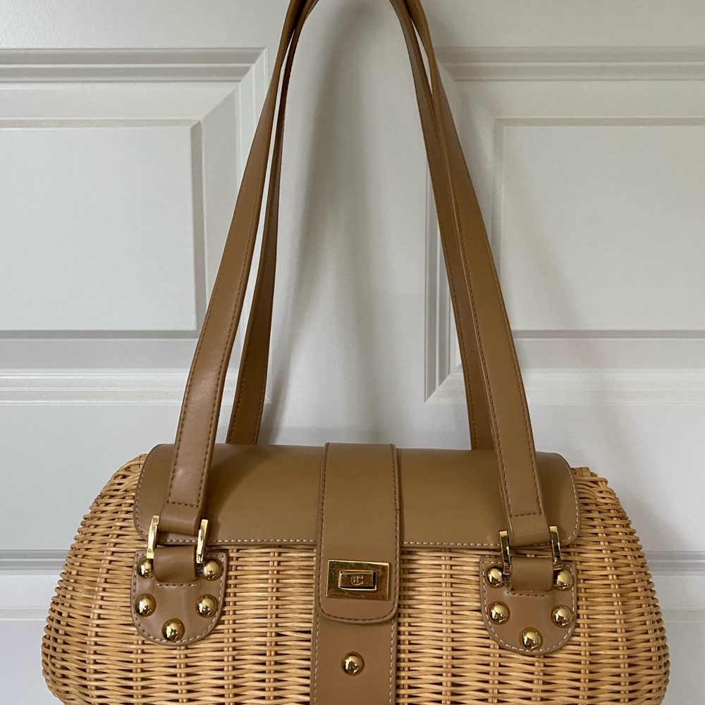 Etienne Aigner Vintage Tan Woven Shoulder Bag